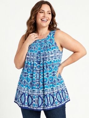 Soiree Plus Size Blue Patterned Women's Boho Blouse